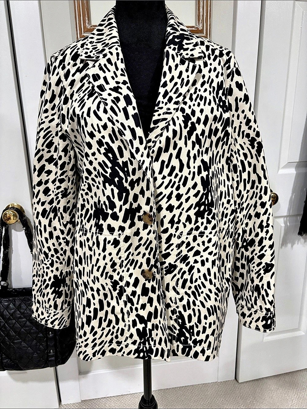 Lafayette 148 New York Animal Print Cotton Blazer Jacket